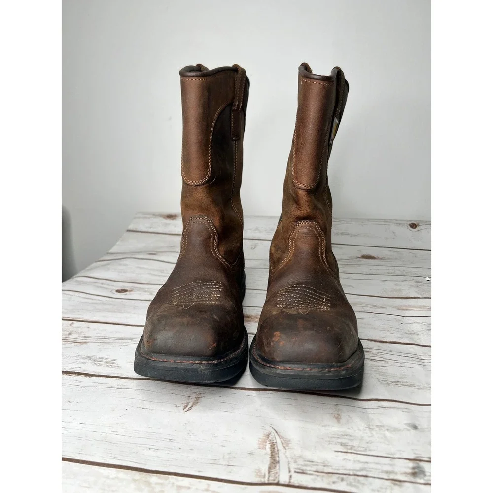 Carhartt Wellington Work Boots Brown Leather Square Toe CMP1218 Men's 14 W